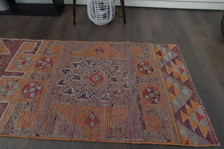 Purple Orange Vintage Turkish Rug Runner - Thumbnail