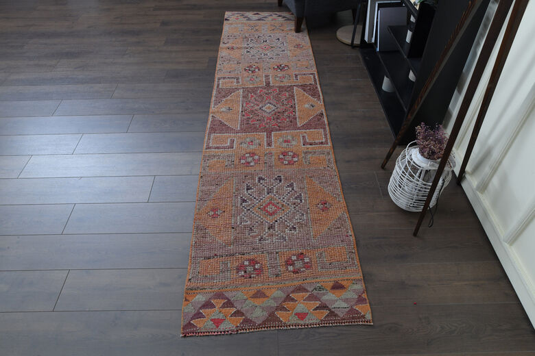 Purple Orange Vintage Turkish Rug Runner