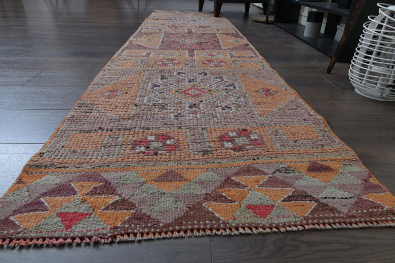 Purple Orange Vintage Turkish Rug Runner