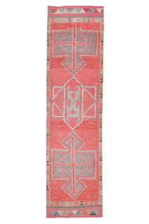 Pink Vintage Turkish Rug Runner - Thumbnail