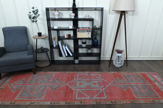Pink Vintage Turkish Rug Runner - Thumbnail