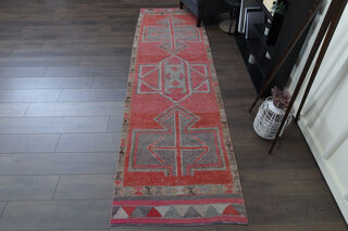 Pink Vintage Turkish Rug Runner - Thumbnail